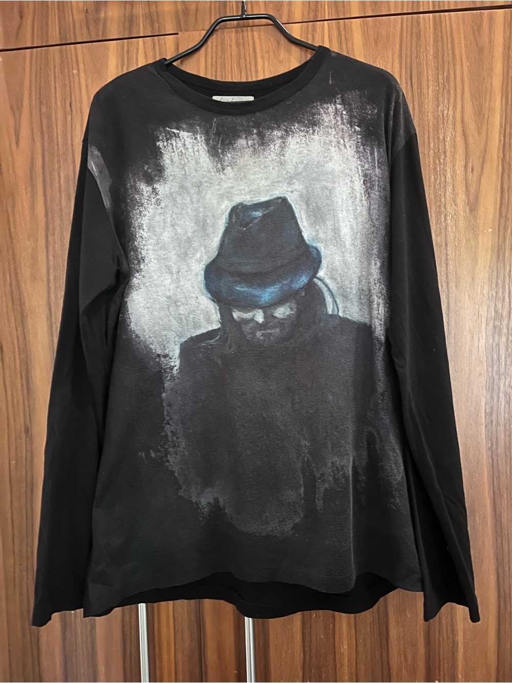 Yohji Yamamoto Black Long-Sleeve Shirt with Hat Portrait Graphic